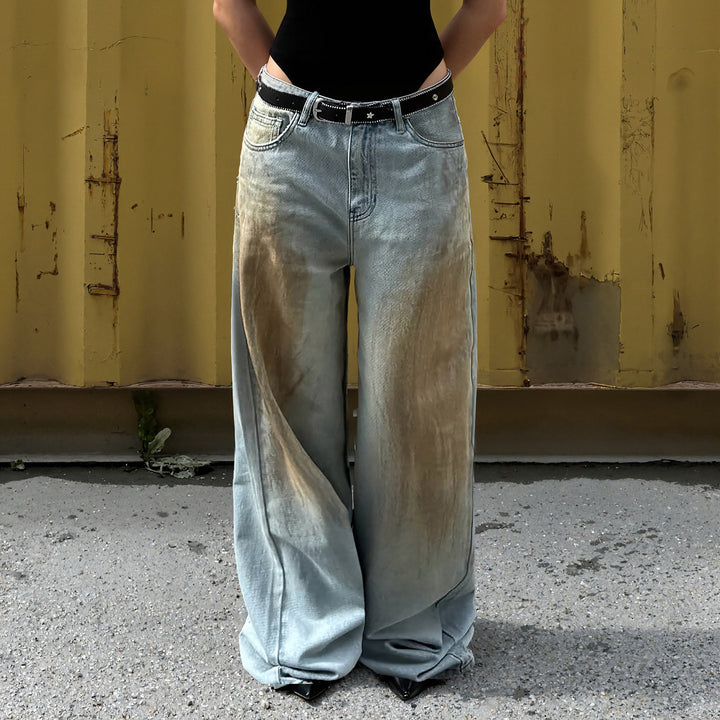 Dame brede jeans med unik vintage-vask Skovae