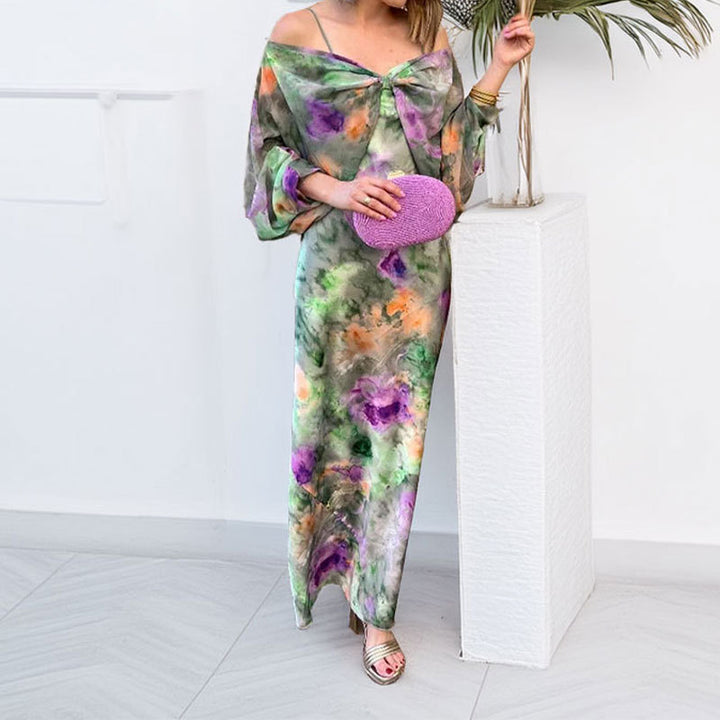 Dame Maxikjole med skulderfri design og elegant blomsterprint Stilla