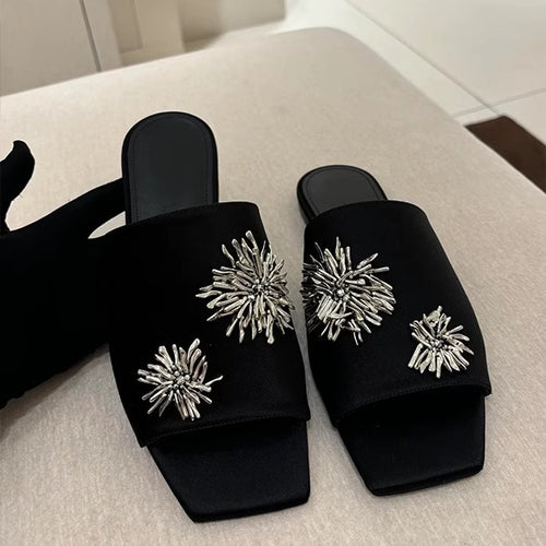 Dame Elegante Pantoletten med skimrende blomsterapplikationer Stilla