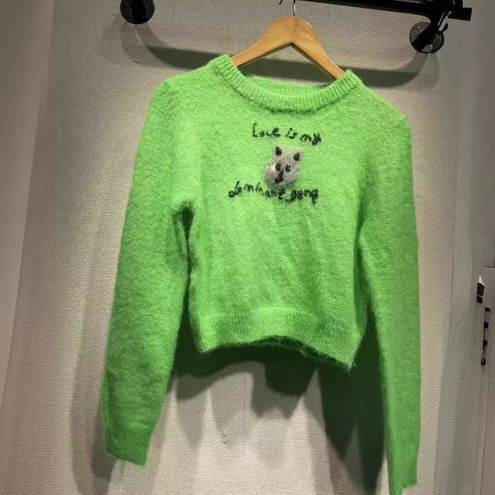 Dame sweater med sødt dyremotiv og fluffy tekstur Stilla