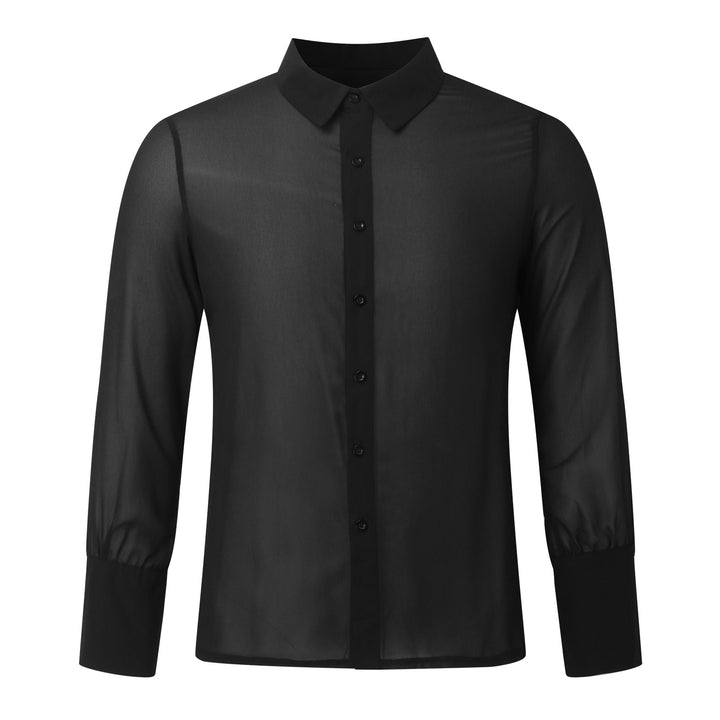 Dame nan semi-transparente langærmet chiffonbluse med skjortekrage og brede manchetter Skovae