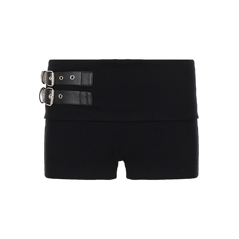Damen elegante Shorts mit dekorativen Riemen und hohem Bund Skovae