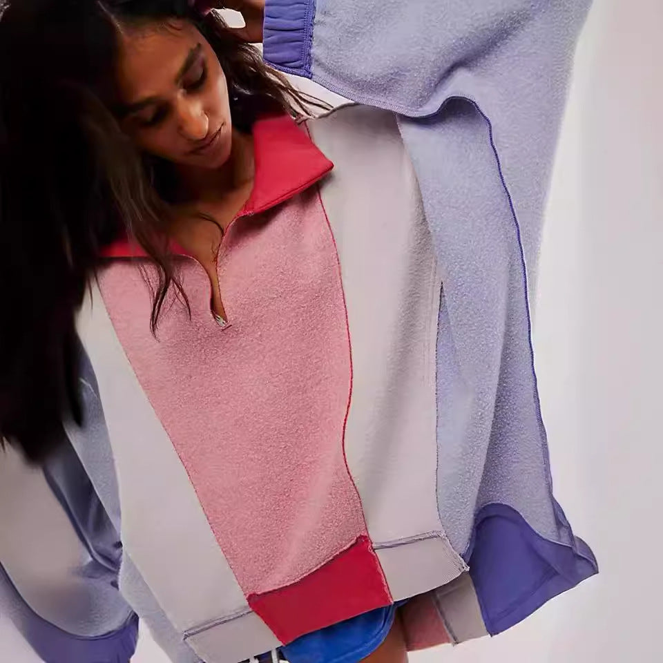 Damer afslappet oversized fleece-trøje med høj krave og snøre Stilla