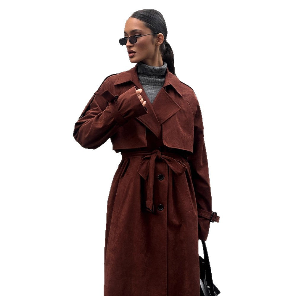 Dame Elegant Trenchcoat i Suede Stilla