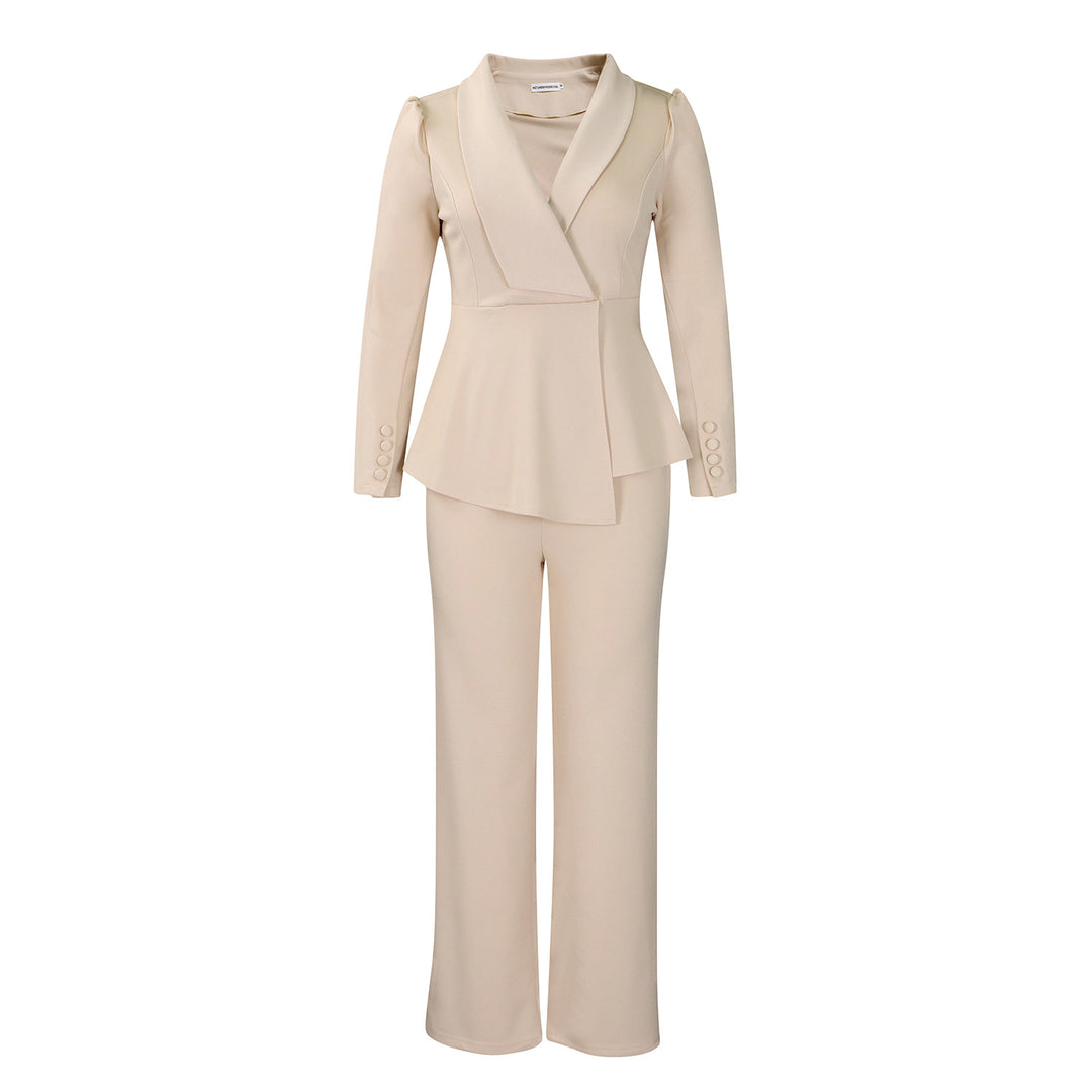 Dame elegant to-delt blazer sæt med vide ben Stilla