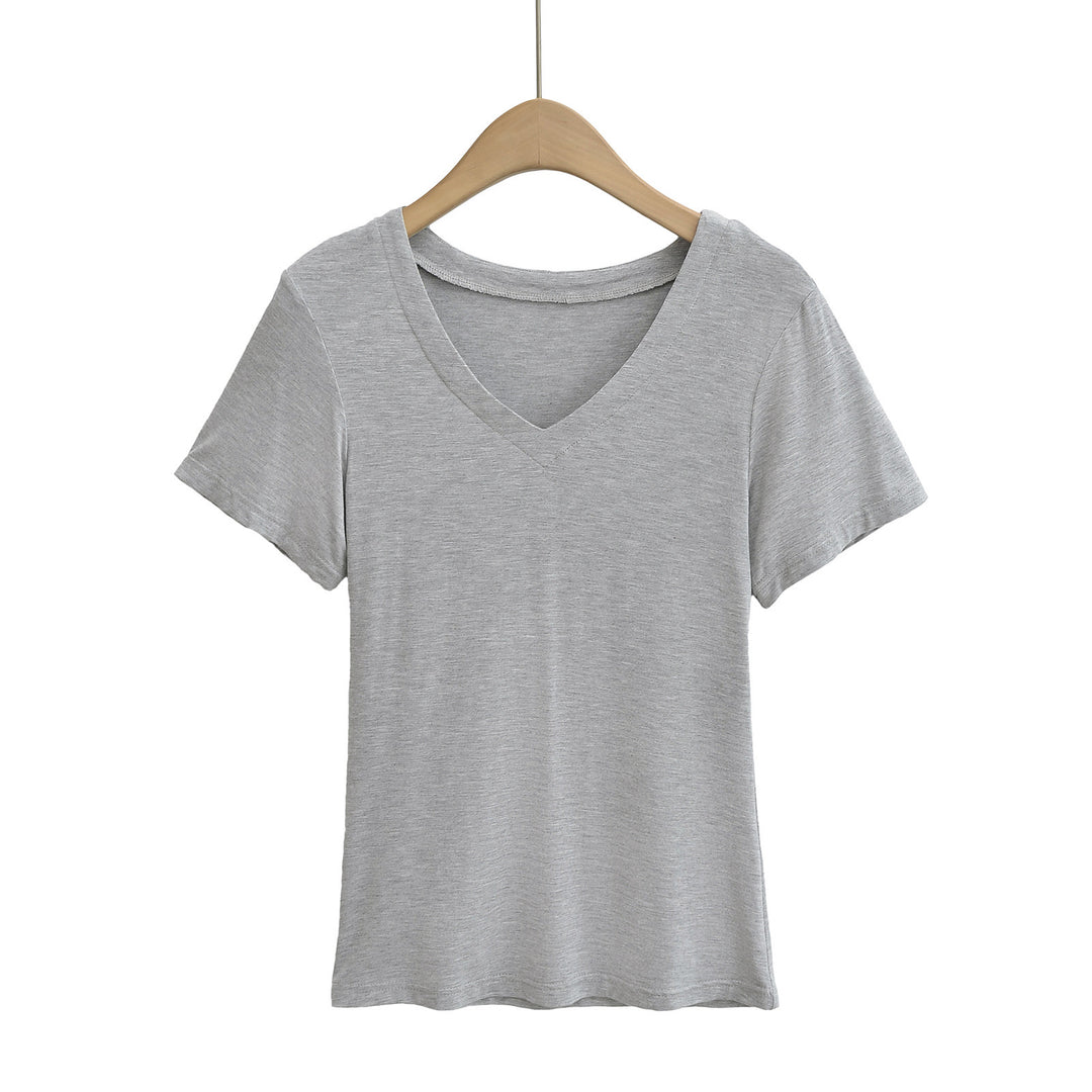 Dame V-hals T-shirt i åndbart bomuldsblanding med afslappet snit Stilla