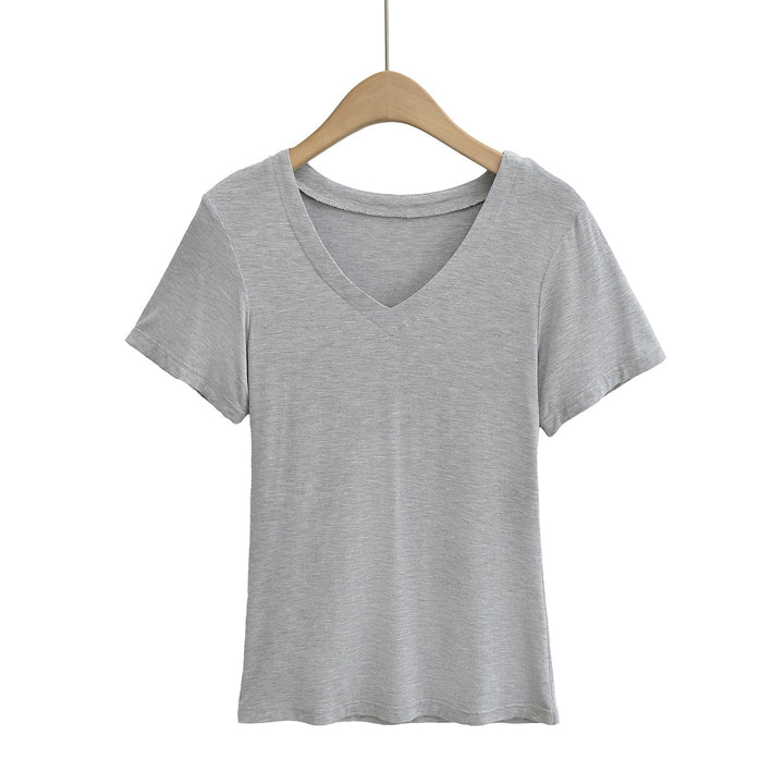 Dame V-hals T-shirt i åndbart bomuldsblanding med afslappet snit Stilla