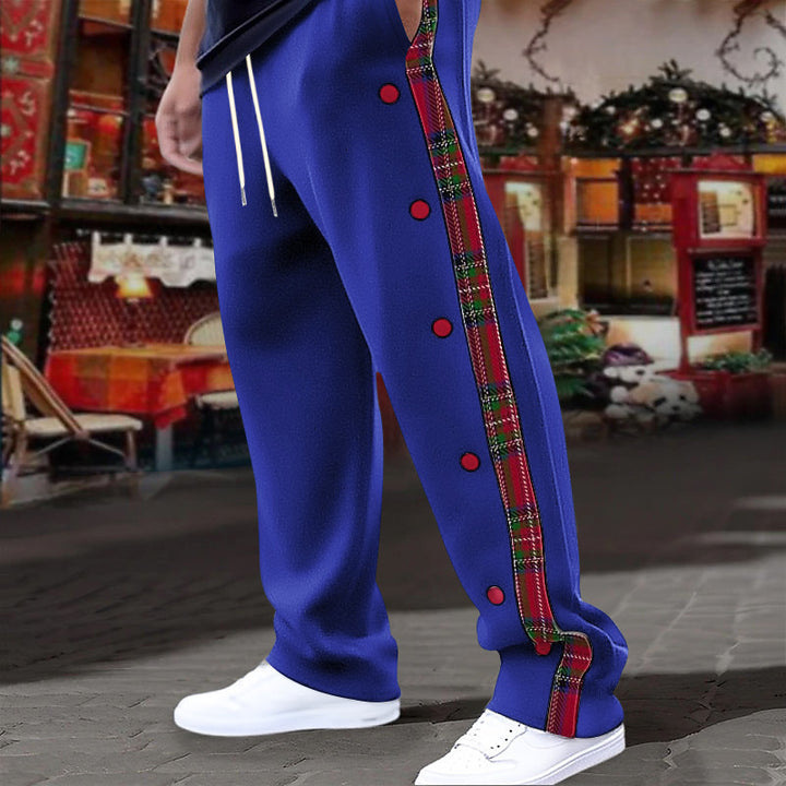 Herren nan lette joggingsbukser med ternet sidepiping, trykknapfront og ankel split Skovae