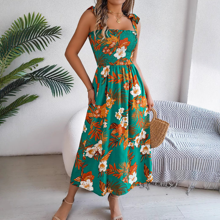 Dame Floral Maxikjole med Rufflesbånd og elastisk overdel Stilla