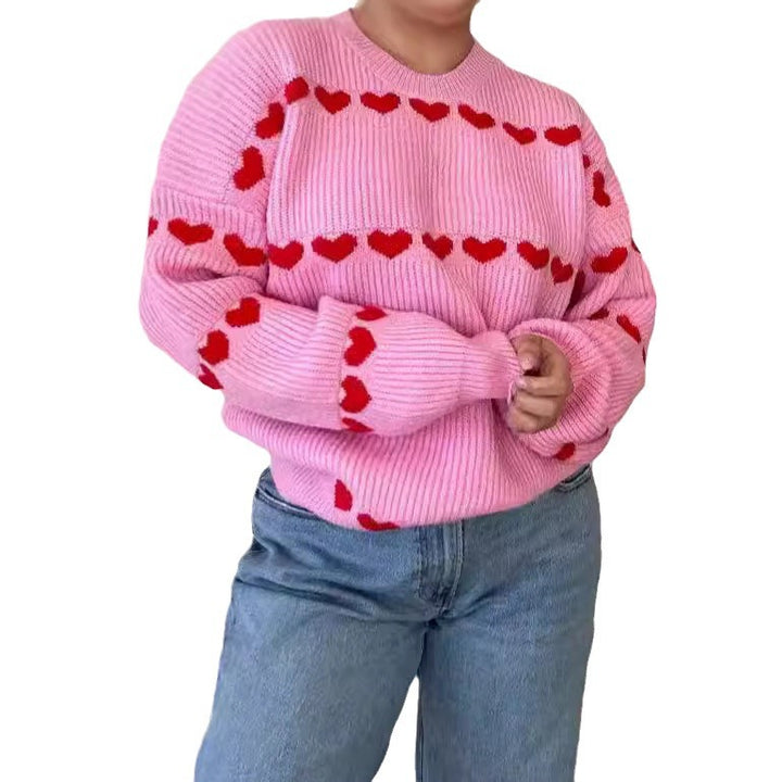 Kvinders hyggelige sweater med hjerte mønster og blødt strik Stilla