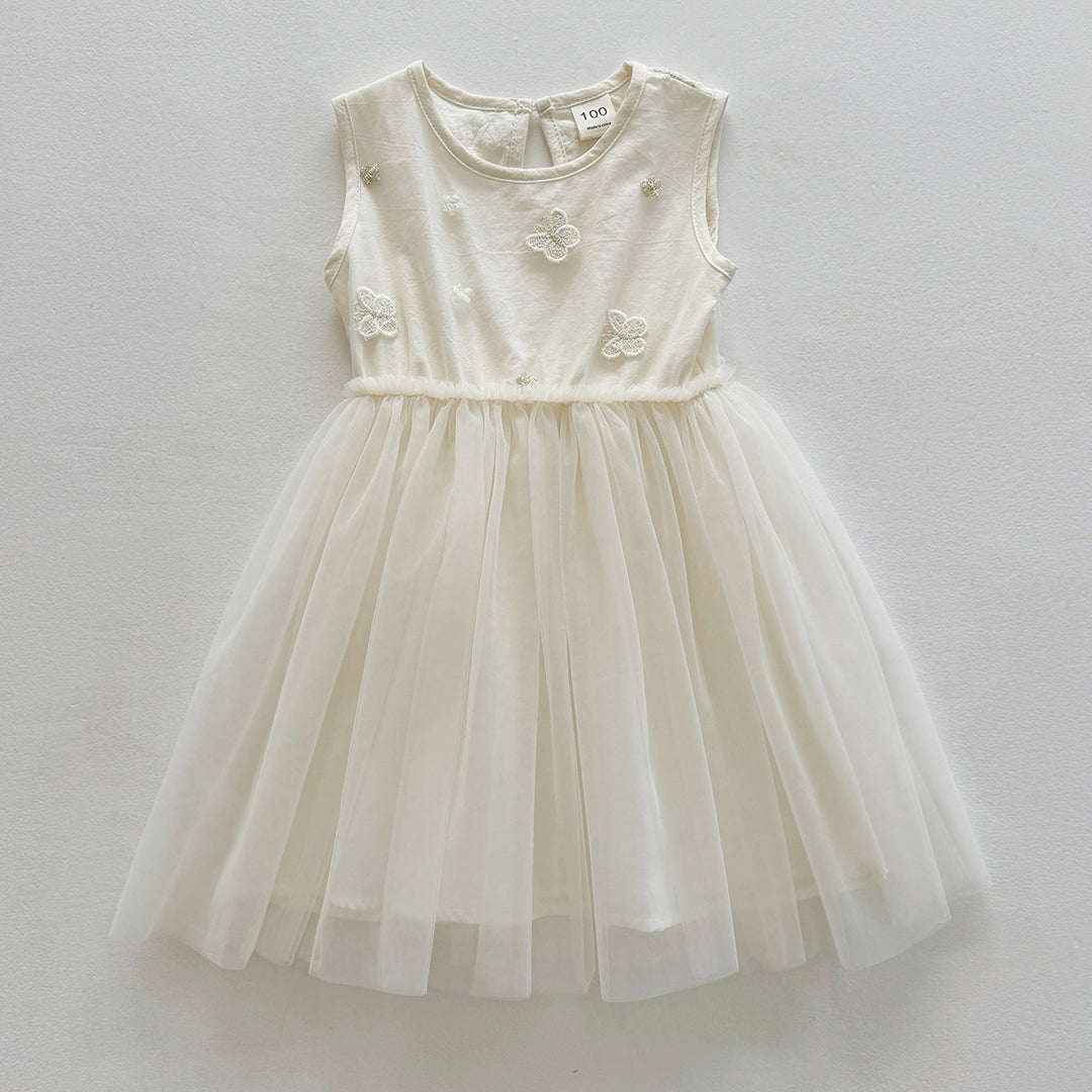 Pige Elegant Broderet Tyllkjole Stilla