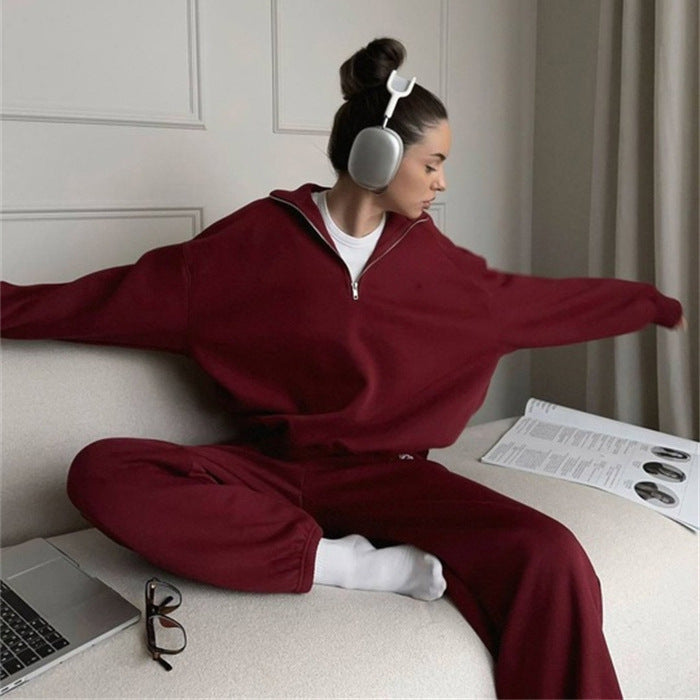 Kvinders sporty fleece jogging sæt med lynlås Skovae