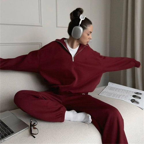 Kvinders sporty fleece jogging sæt med lynlås Skovae