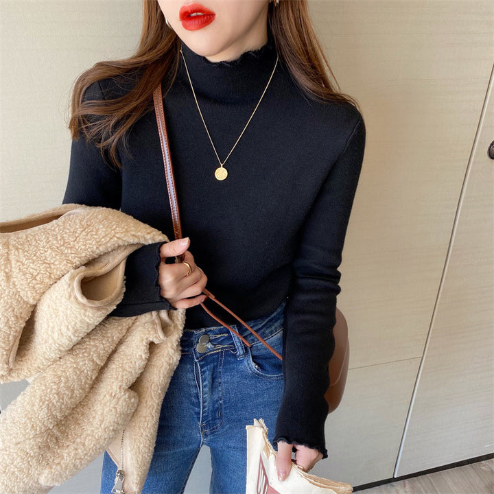 Kvinder Korte Turtleneck Sweater med Forskelligt Materiale Mix Stilla
