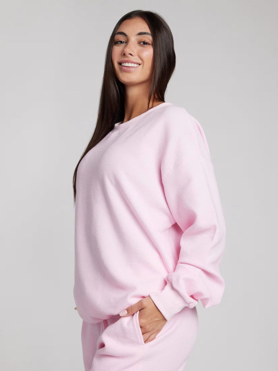 Kvinders afslappede sweatshirt med stort vaffelmønster og komfortable manchetter Skovae