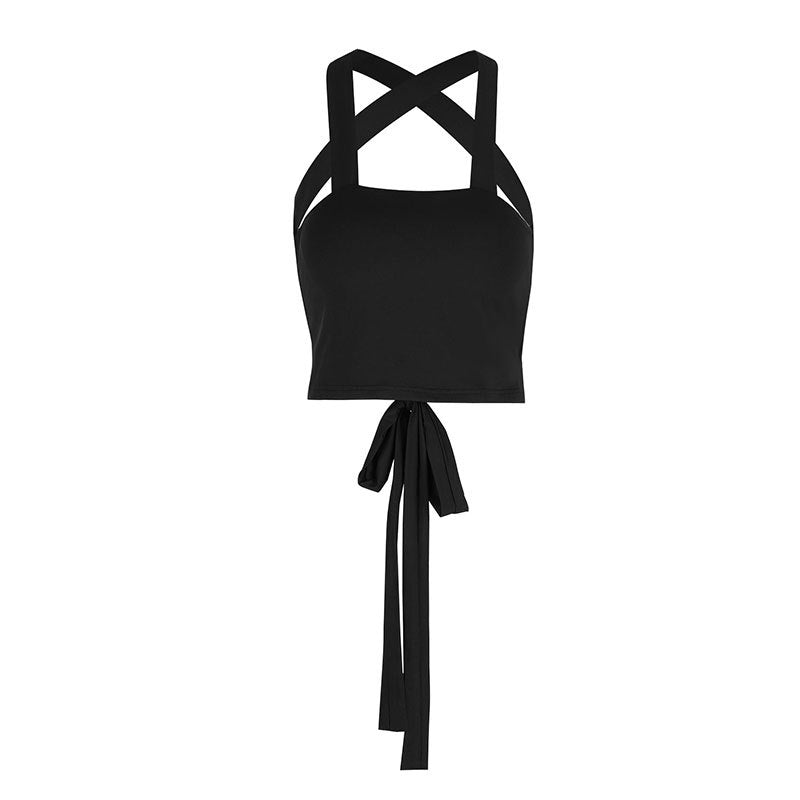 Dame trendy Crop-Top med raffineret krydsbærer-design og legende bindebånd Skovae