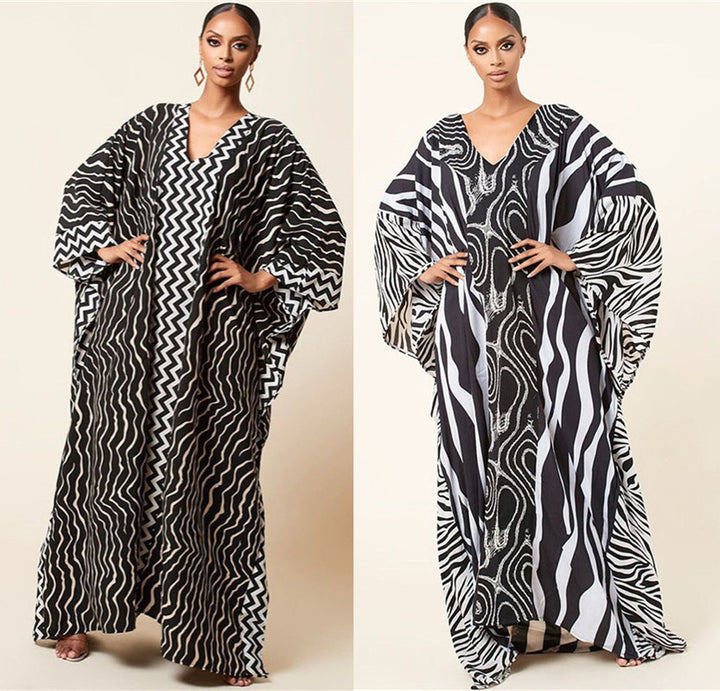 Dame elegant Kaftan med kunstnerisk zebramønster og glitrende accenter Stilla