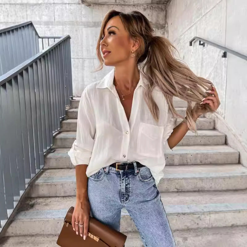 Dame elegant skjortebluse med knude detailli Stilla