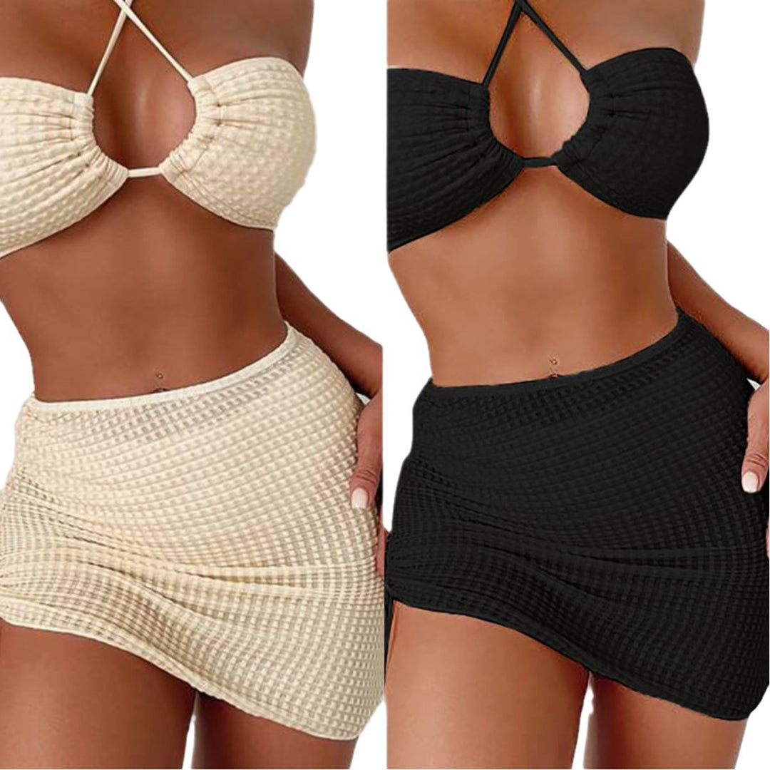 Dame Bandeau-bikini med justerbare stropper og snørebar nederdel Skovae