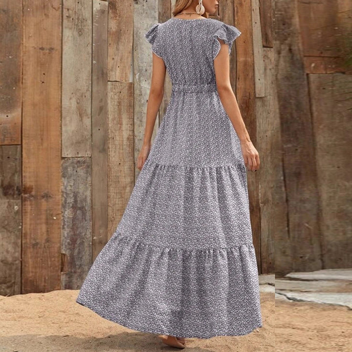Dame Maxi-Kjole med blomstret design og voluminøst skørt Stilla