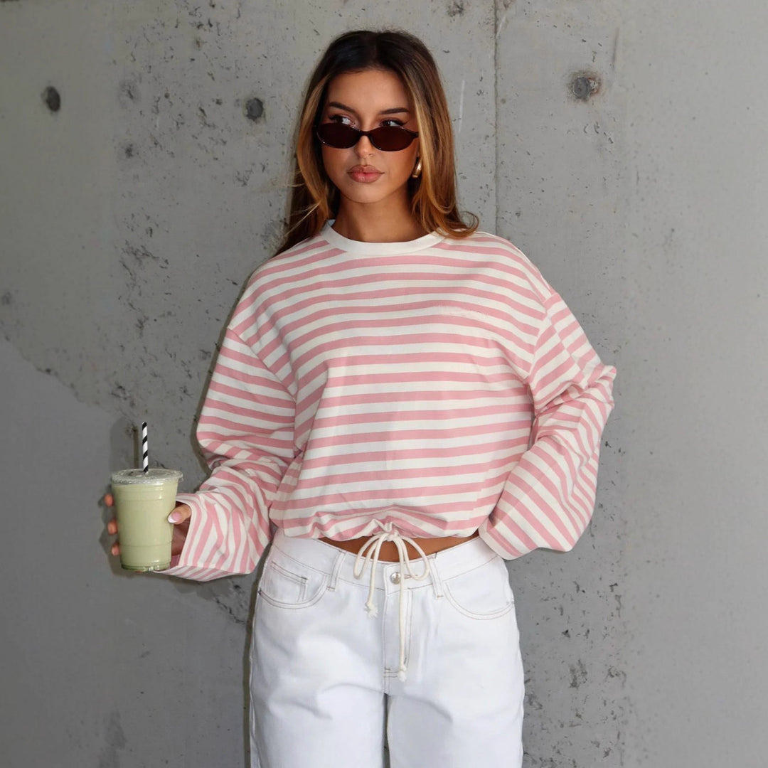 Kvindernes cropped sweatshirt med striber og elastisk talje Skovae
