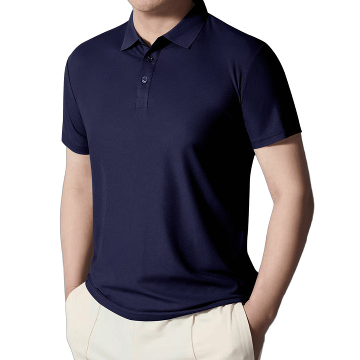 Herre nan figursyet kortærmet poloshirt i elastisk jersey med skjortekrave og kort knapliste Skovae