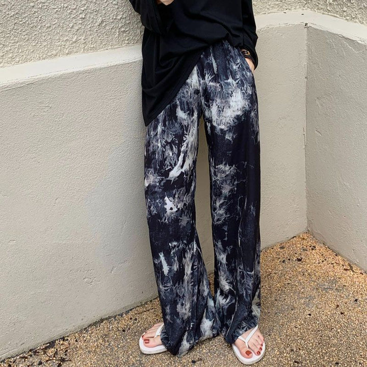 Dame casual jersey bukser med lav talje og trendy tie-dye design