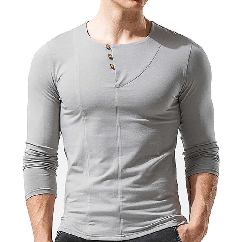 Herrer Langærmet Henley Shirt med moderigtig knapdesign og tætsiddende pasform Stilla