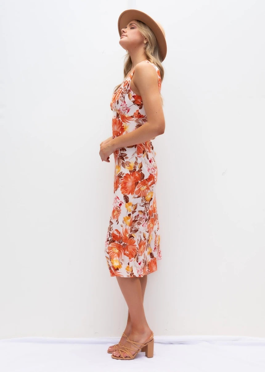 Dame Floral Midi Slipkjole med elegant V-udskæring Design Stilla