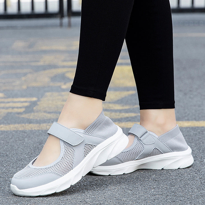 Dame nan Komfort-Remmepumpsneaker med velcro lukning, sømløs strikk skaft og dæmpende let sål Skovae