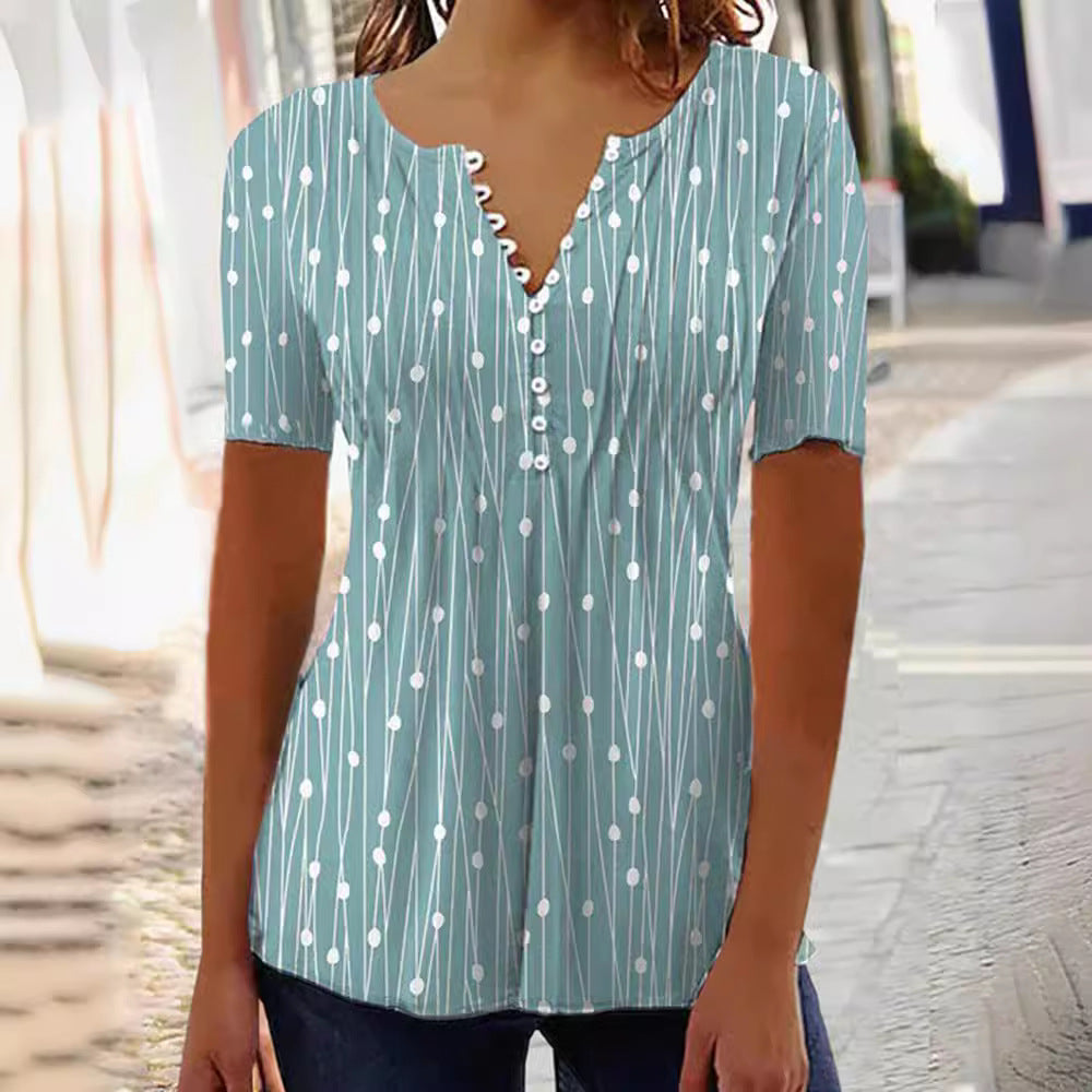 Dame kortærmet bluse med dekorativt knapdesign Stilla