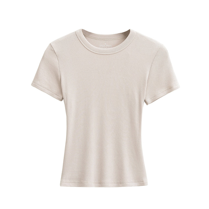 Dame Basis T-shirt med fin ribstruktur og smal pasform Stilla