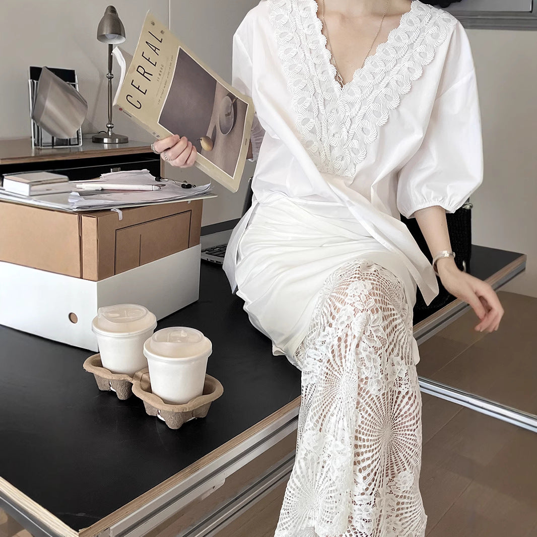 Dame let bluse top med elegant broderi Stilla