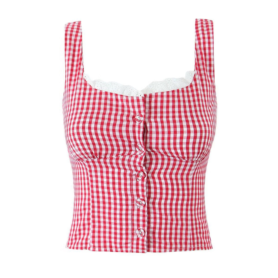 Dame ternet mønster crop-top med spidsbesætning og knapbare design Stilla