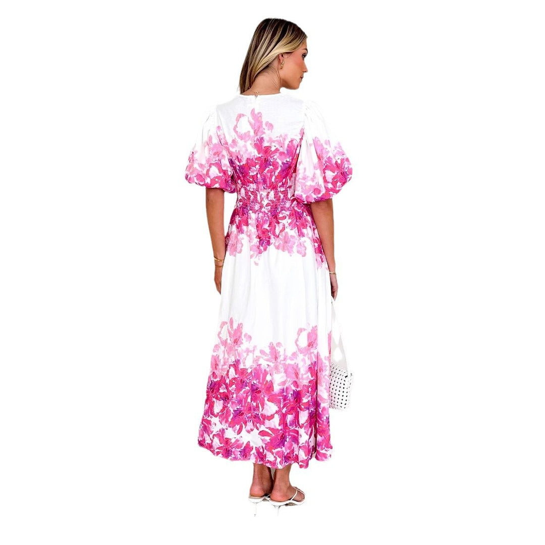 Dame maxikjole med voluminøse ærmer og blomsterprint Stilla