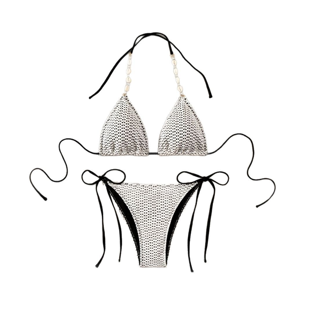 Dame Triangel-Bikini-sæt med stilfulde muslingedetaljer og raffinerede bindebånd Stilla