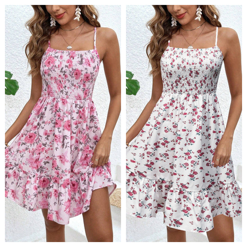 Dame Floral Print Smocked Mini Kjole Stilla