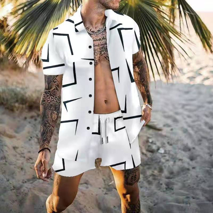 Herre Kortærmet Grafikprint Sommer Skjorte og Shorts Sæt Stilla