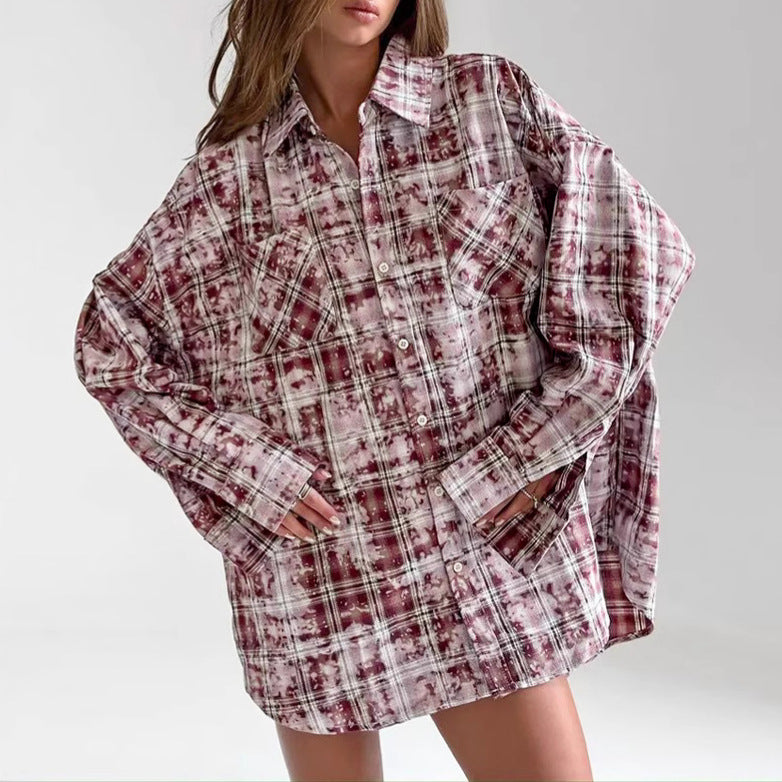 Dame Oversized Karo skjorte med brystlommer og afslappet snit Stilla