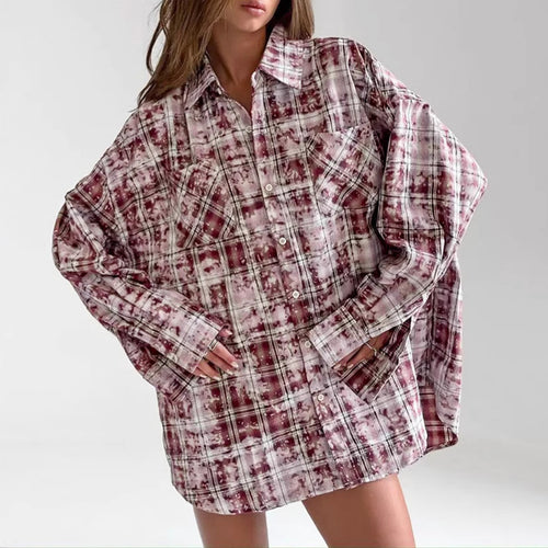 Dame Oversized Karo skjorte med brystlommer og afslappet snit Stilla