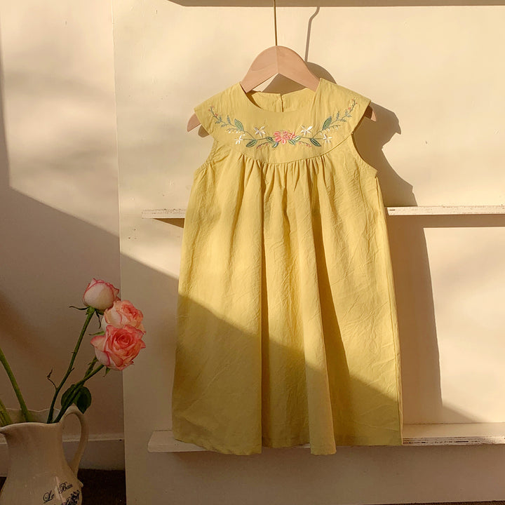 Pige Floral Broderet A-Linie Kjole Stilla