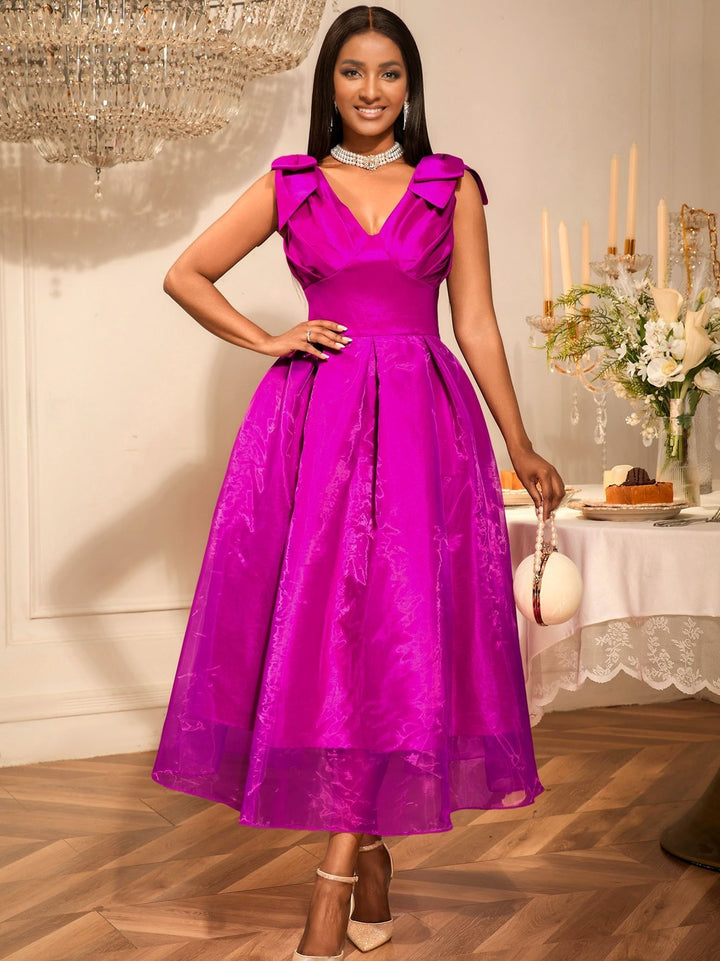 Dame Elegant aftenkjole med voluminøse sløjfærmer Skovae