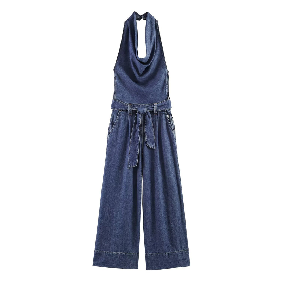 Dame jumpsuit med halvdækning og bredt ben Skovae