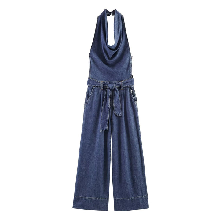 Dame jumpsuit med halvdækning og bredt ben Skovae