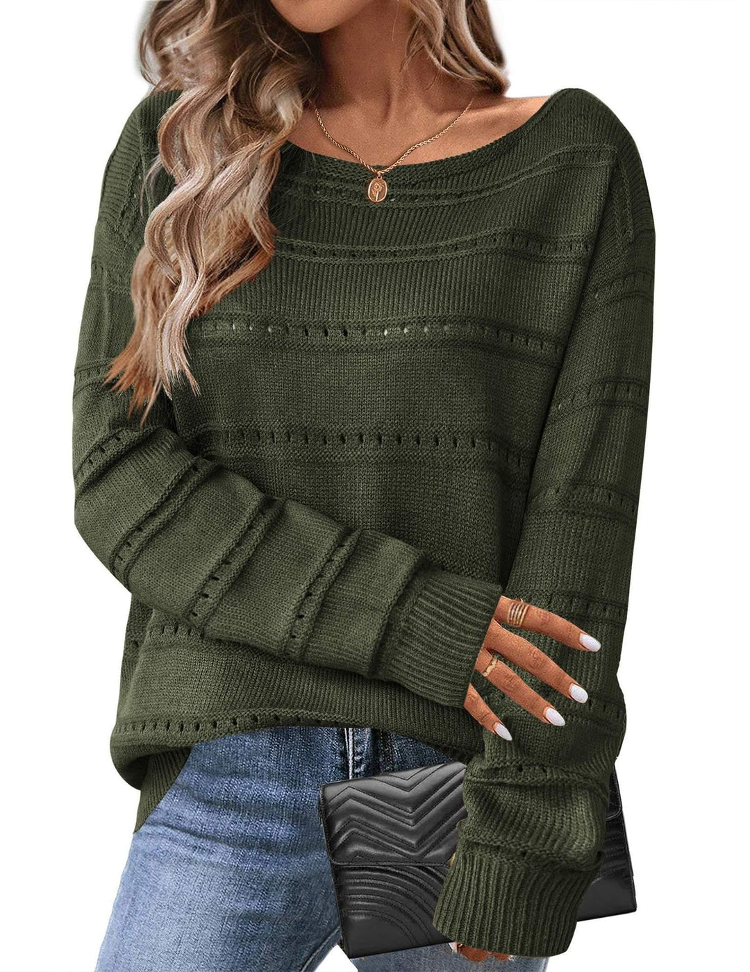 Kvinders strikkede sweater med luftig struktur og løstsiddende design Stilla