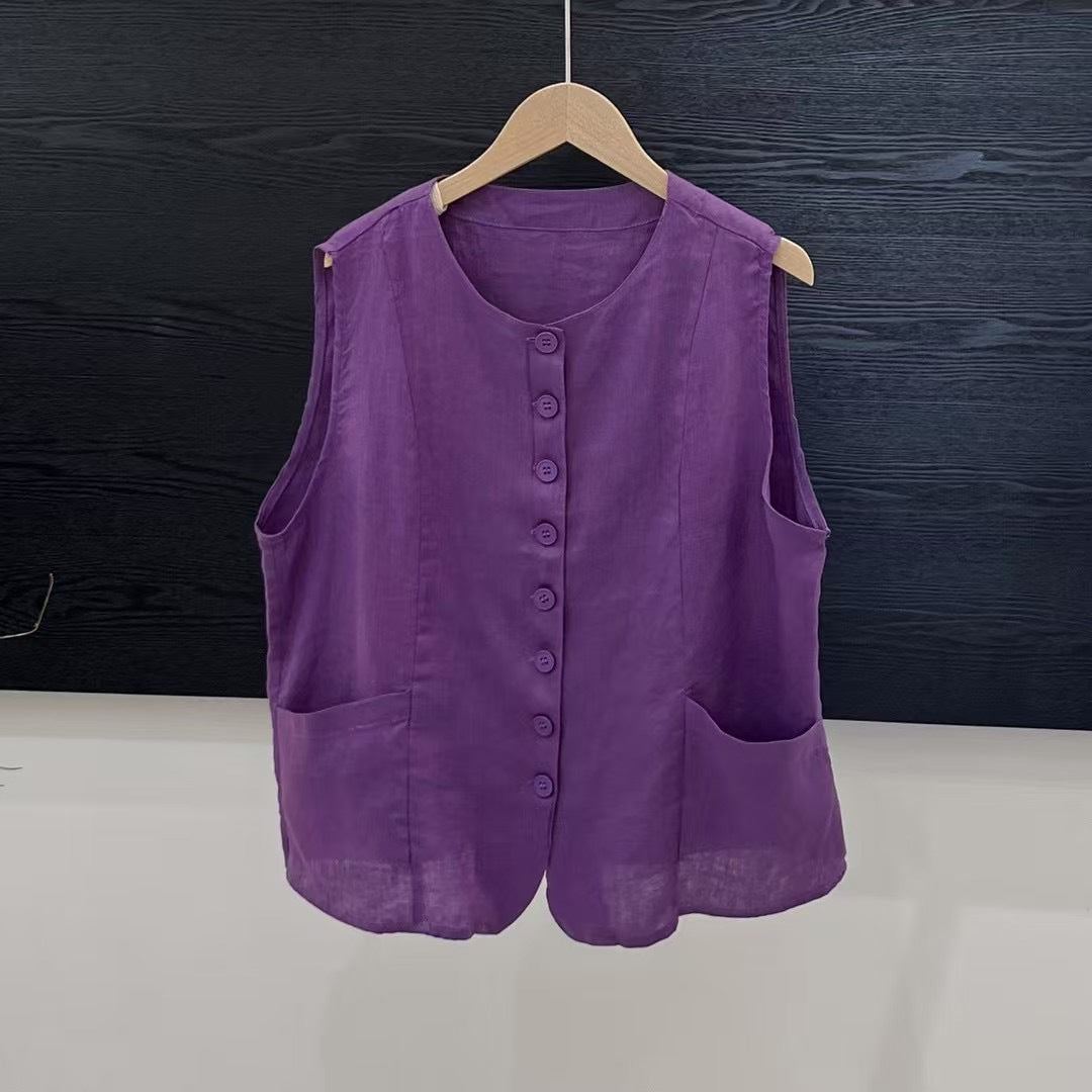Femme Stilfuld Linned Knap-Up Vest Stilla