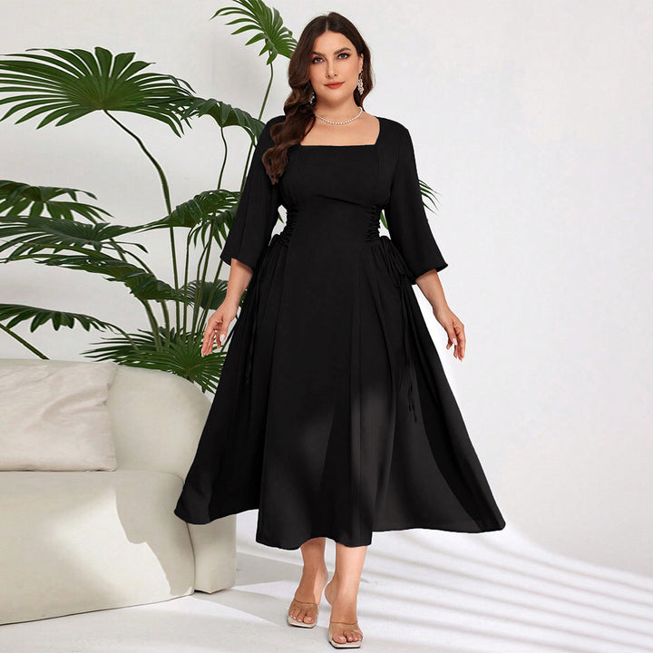 Dame elegant Midi Kjole med fashionable flæsedetaljer Stilla