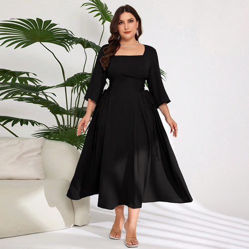 Dame elegant Midi Kjole med fashionable flæsedetaljer Stilla
