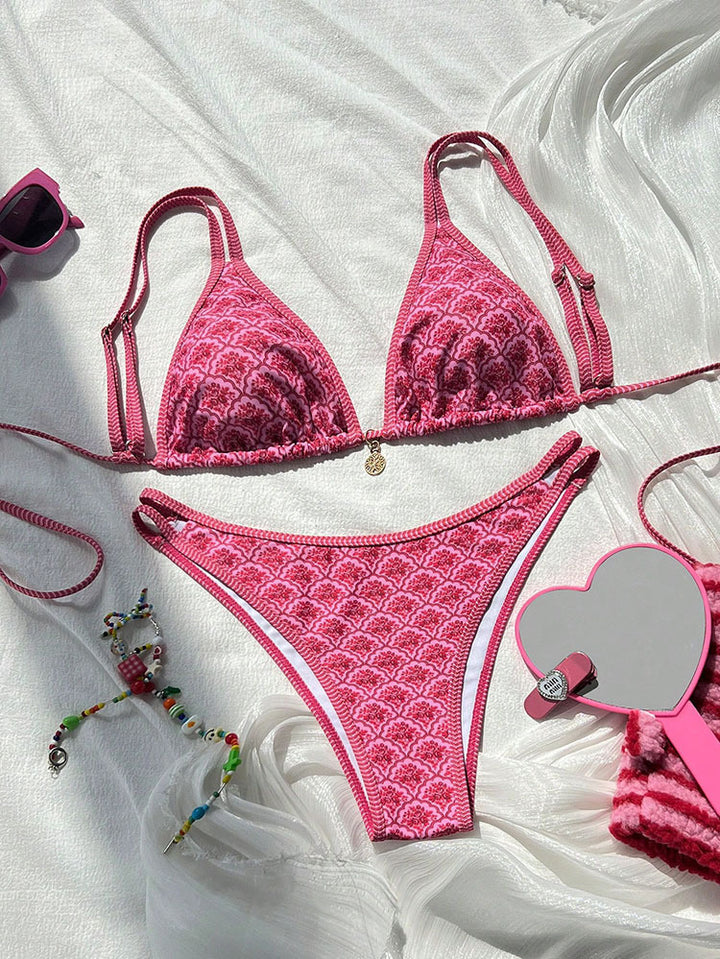 Dame triangel-bikini med eksklusivt mønster og justerbare stropper Skovae