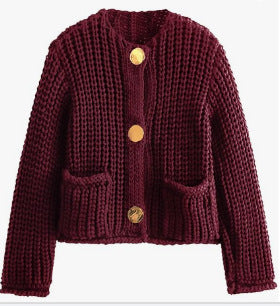 Kvinders hyggelige cardigan med gyldne knapper og lommer Stilla
